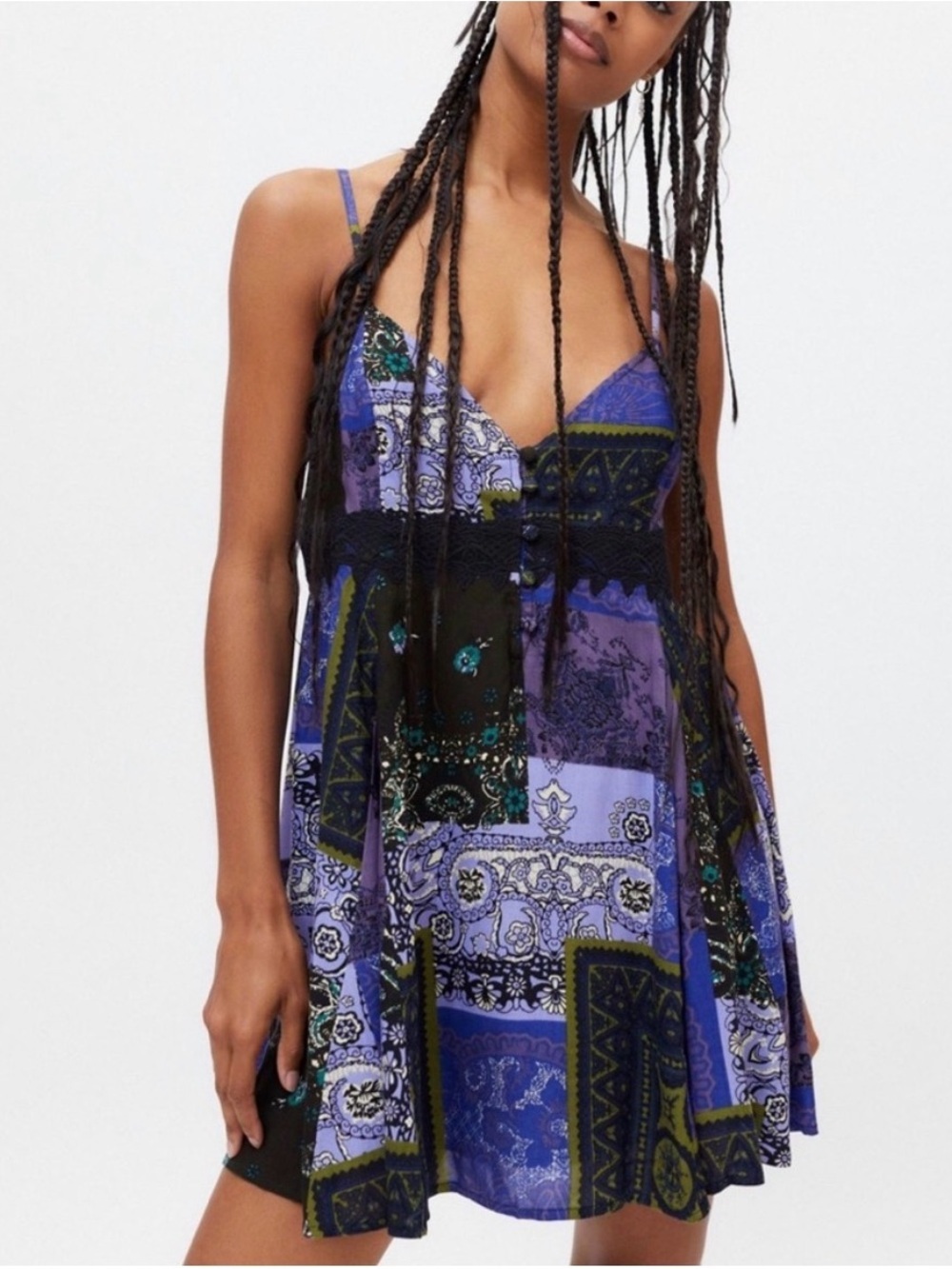 Urban Outfitters Purple and Olive Patchwork Button Front Top